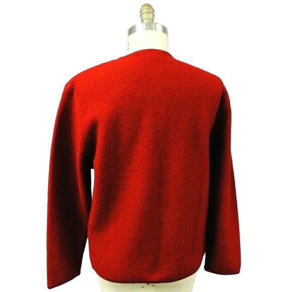 Lisa International-Sweater Jacket Sz M SHEEP Boiled Wool Zip-Up Red Art-to-Wear - Picture 2 of 5